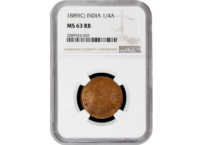1889年 インド 1/4アンナ NGC MS63 RB India - British 1/4 anna 1889 (C), NGC MS63 RB, 